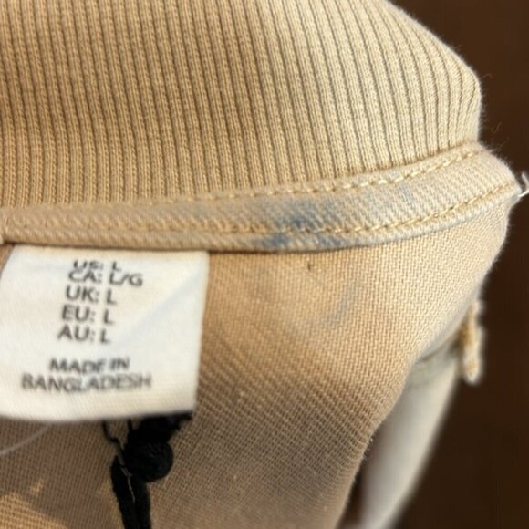 Nicole Miller New York tan/camel 100% cotton cropped denim zip jacket size L NWT - Picture 11 of 11